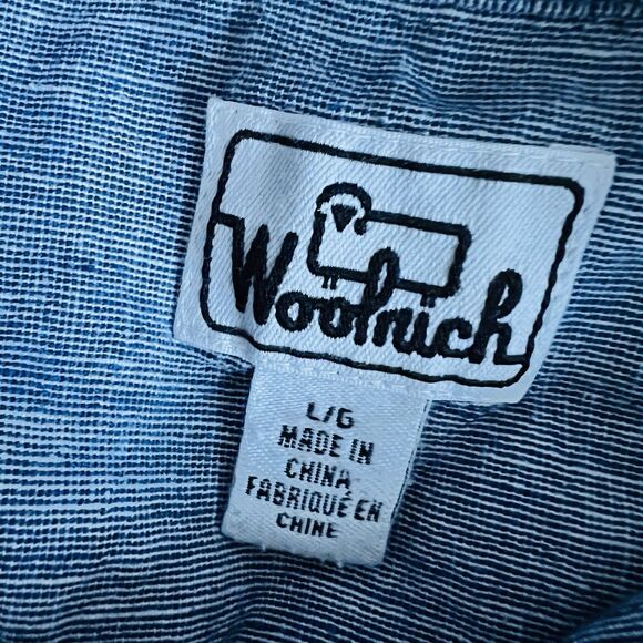 Woolrich Grayish Blue Hemp & Organic Cotton Button Down Sustainable Shirt Mens L - Picture 7 of 8